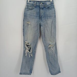 Lucky Brand High Rise Mom Jean Women's 6/28 Light Wash Button Fly Distressed